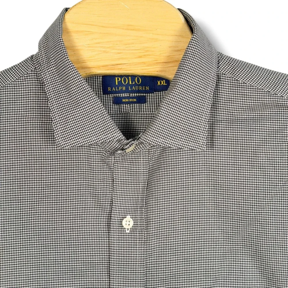 Polo Ralph Lauren Button Front Men XXL Black White Houndstooth Cotton Non-Iron